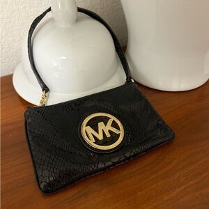 Michael Kors Black Snake-Embossed Wristlet